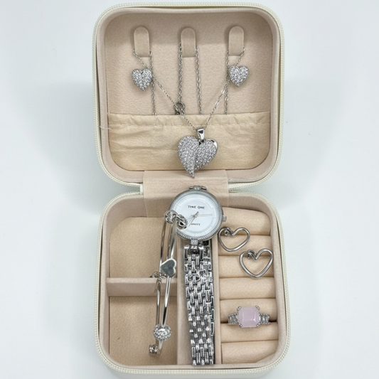 Elegant Heart & Stone 5-Piece Women’s Jewelry Gift Set - Free Jewelry Box